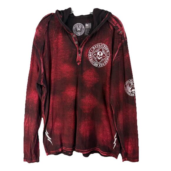 Affliction Other - Affliction American Customs Henley Hoodie 2X Red Distressed Y2K